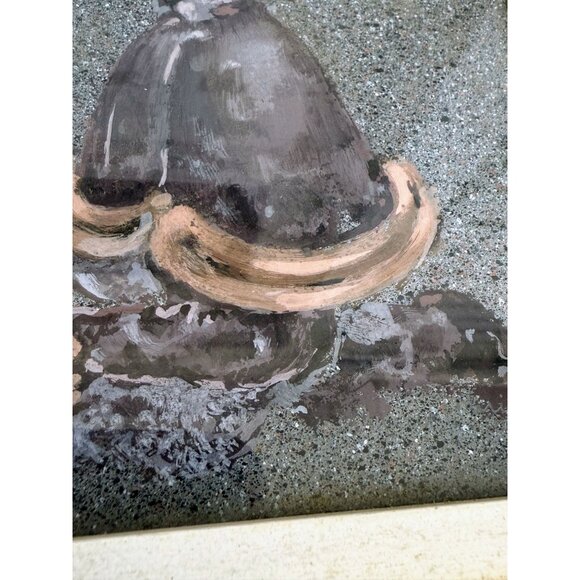 Vintage 40's Framed Acrylic Painting Creepy Victorian Girl Drinking Tea - Picture 15 of 16